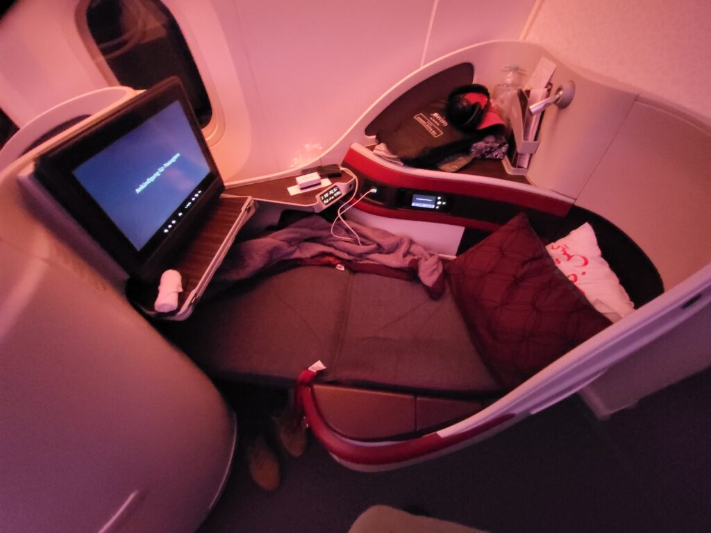 Qatar Airways Business Class Sitz in Schlafposition