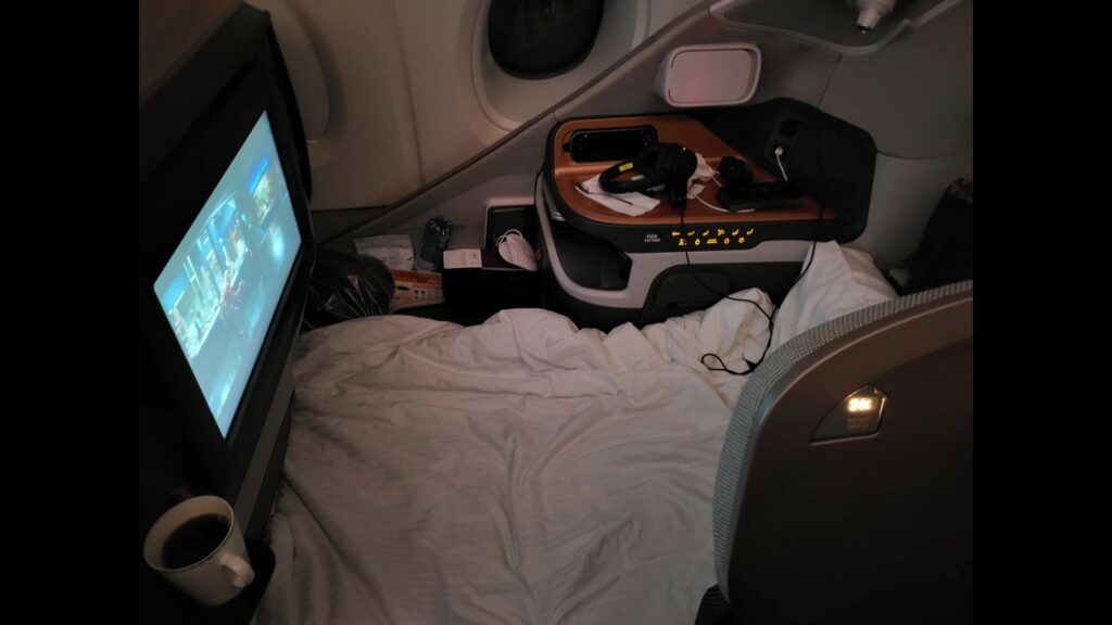 Singapore Airlines A380 Business Class Sitz Schlafposition