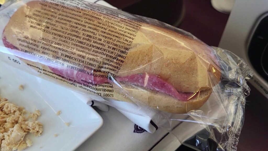 Thai Airways A350 Business Class Salad Salami Sandwich